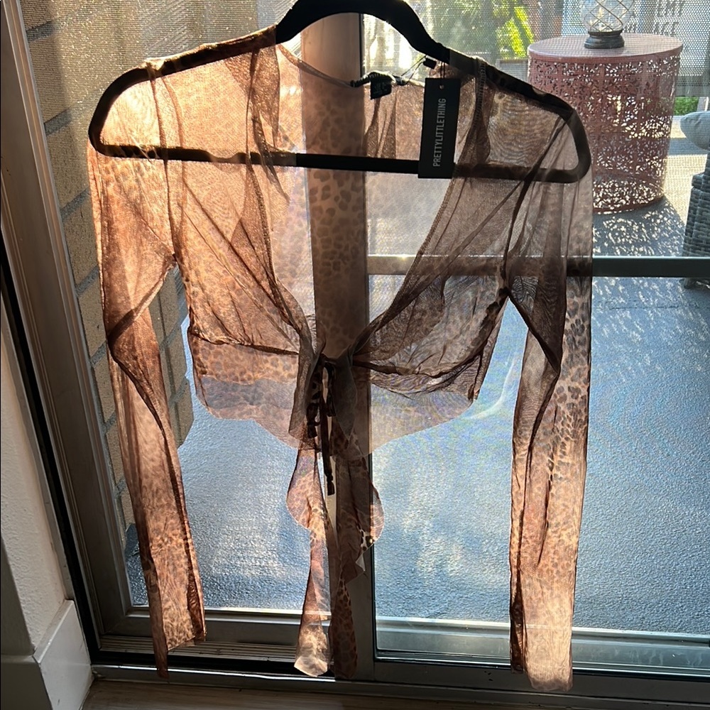 PrettyLittleThing Sheer Brown Leopard Print Crop Top
